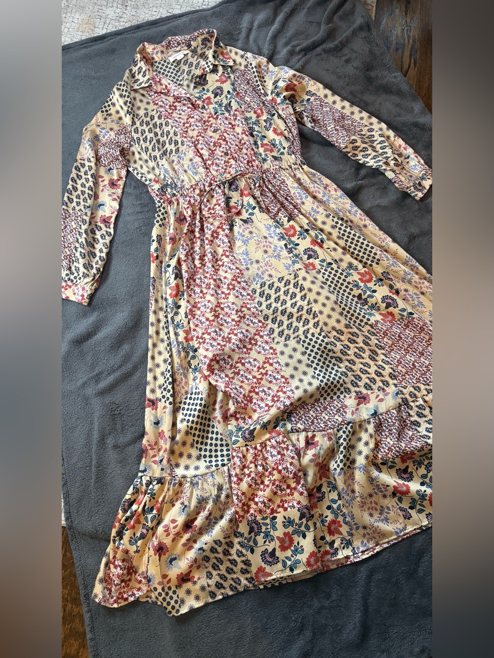Patchwork Floral Maxi Dress in Cream and Navy - Picture 2 of 14